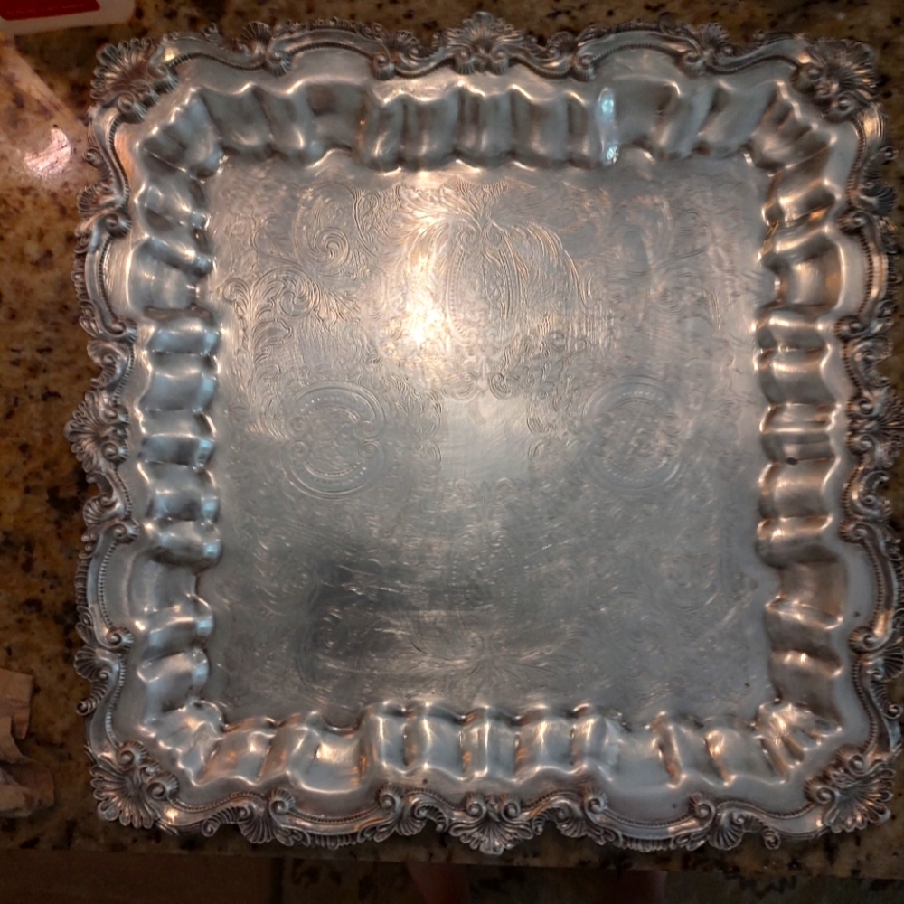 Ornate Wallace X120 Silver Plated Vintage Square Serving Tray With Feet